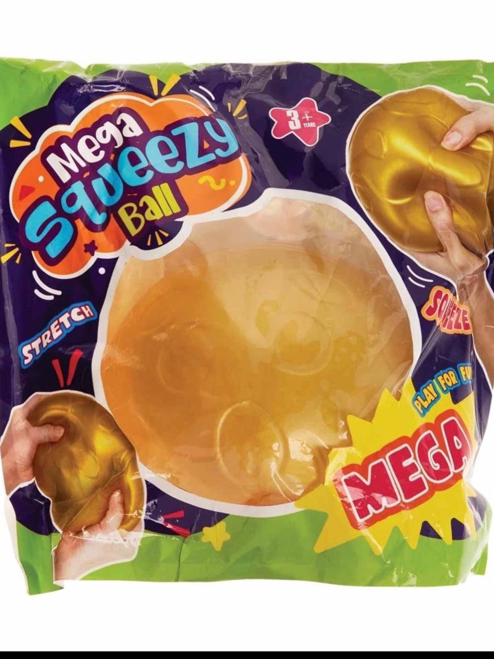 Mega Squeezy Ball Gold Glitter Sparkle Stretch Squeeze Ball Stress Reliever Toy